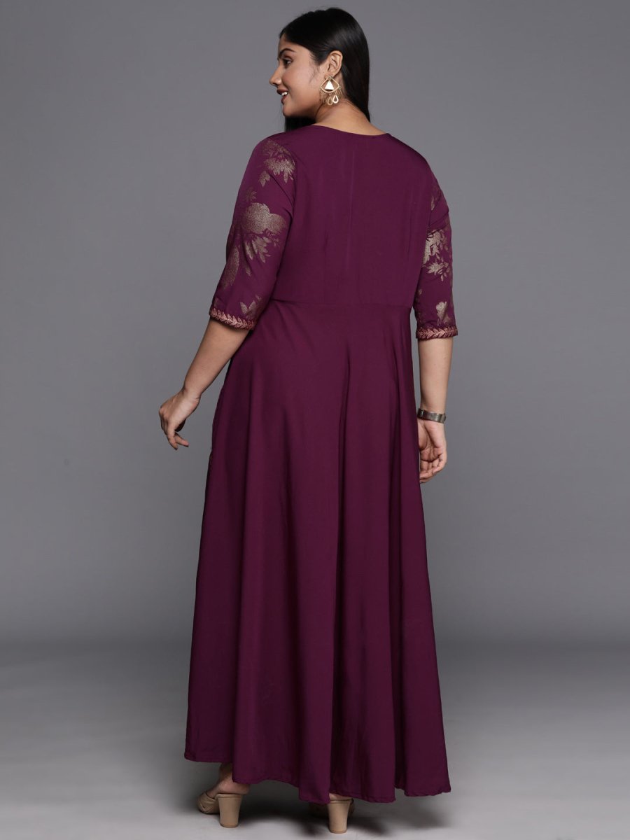 Ahalyaa Plus Size Floral Print Crepe Layered A-line Maxi Ethnic Dress