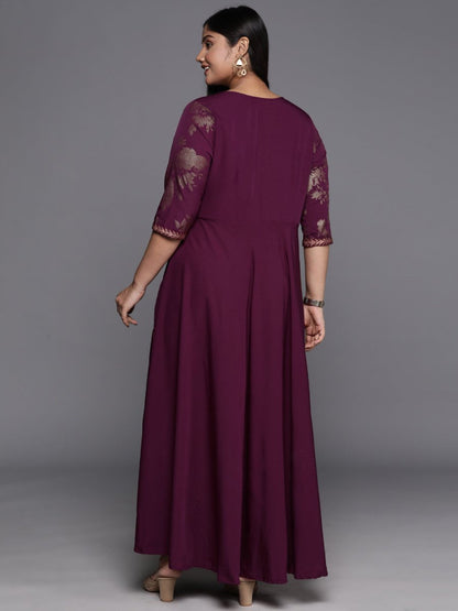 Ahalyaa Plus Size Floral Print Crepe Layered A-line Maxi Ethnic Dress