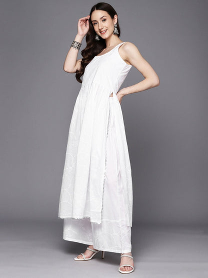 Ahalyaa Floral Printed High Slit Gotta Patti Pure Cotton Kurta With Palazzos & Dupatta