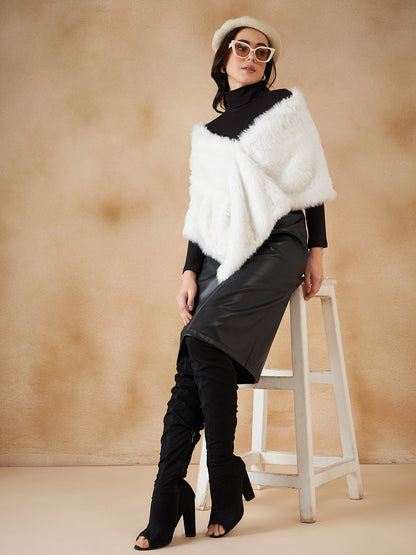 InWeave Women's Pure White Faux Fur Cape