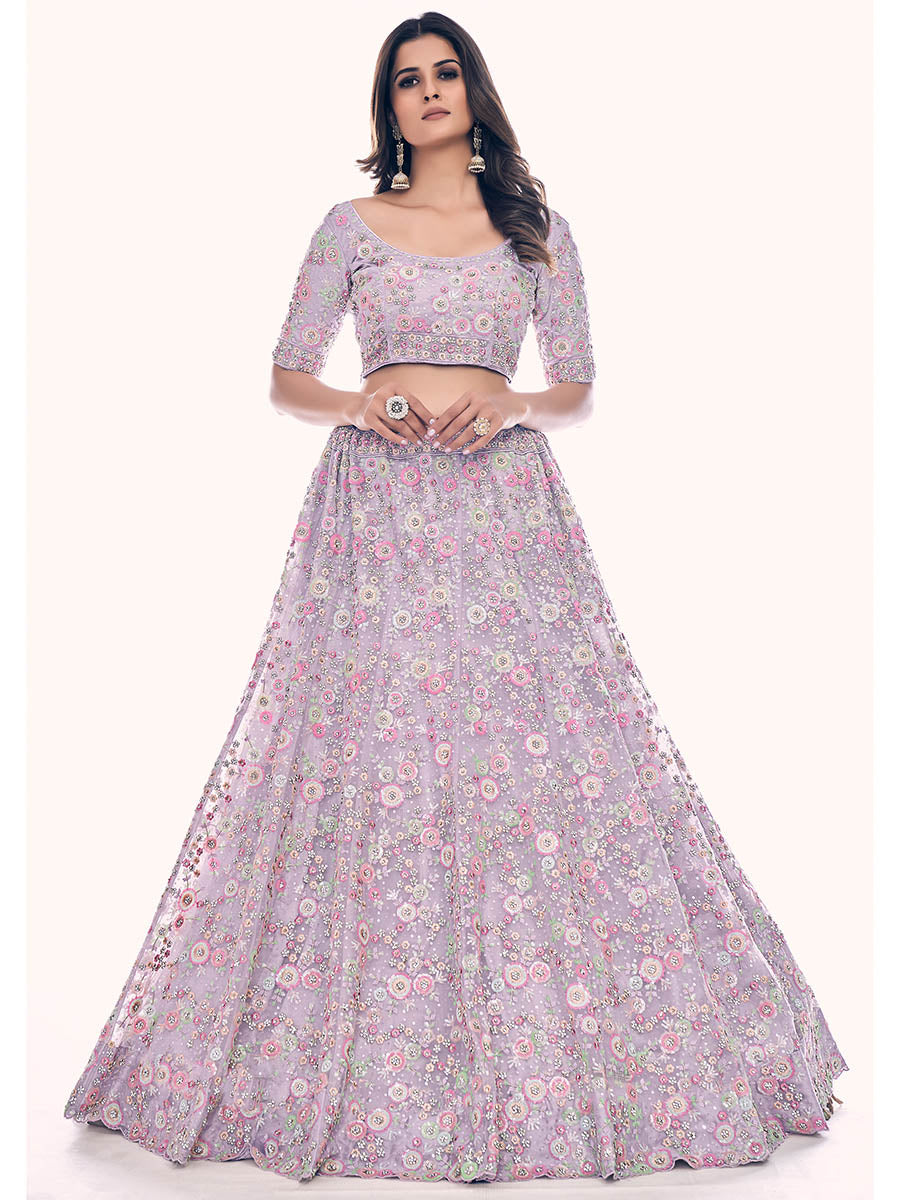 Myra Lilac Soft Net Embroidered Designer Lehenga Choli