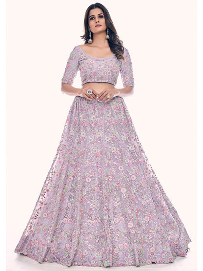 Myra Lilac Soft Net Embroidered Designer Lehenga Choli