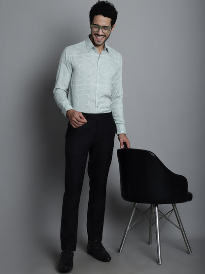 Jainish Men's Geomatric Printed Formal Shirts - Pista