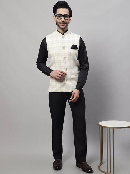 Even Apparels Men's Cream Pure Wool Nehru Jacket