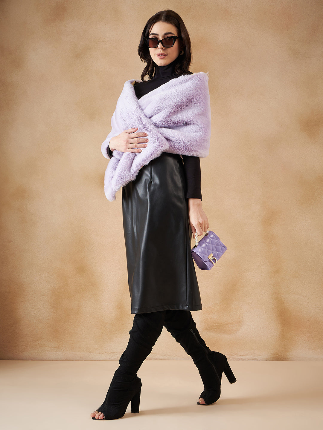 InWeave Women's Mauve Fur Cape