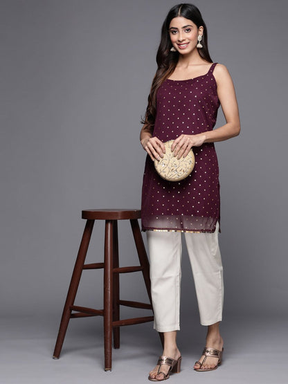 Ahalyaa Geometric Printed Net Tunic With Lace Inserts