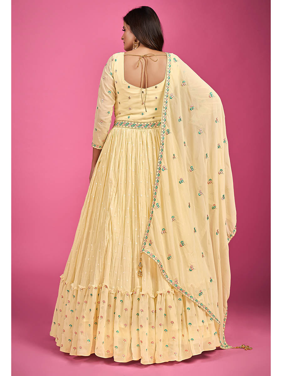Myra Yellow Pure Georgette Embroidered Gown