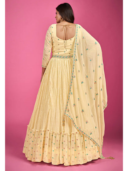 Myra Yellow Pure Georgette Embroidered Gown