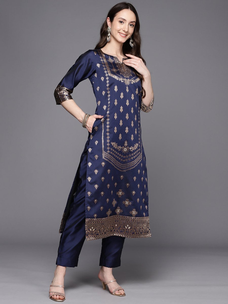 Ahalyaa Unstitched Navy Blue Dress Material