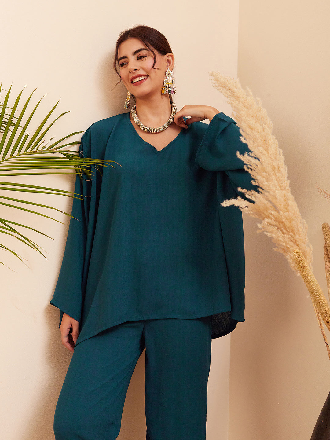InWeave Women's Dark Ocean Full Sleeve Boho Top Bottom Set
