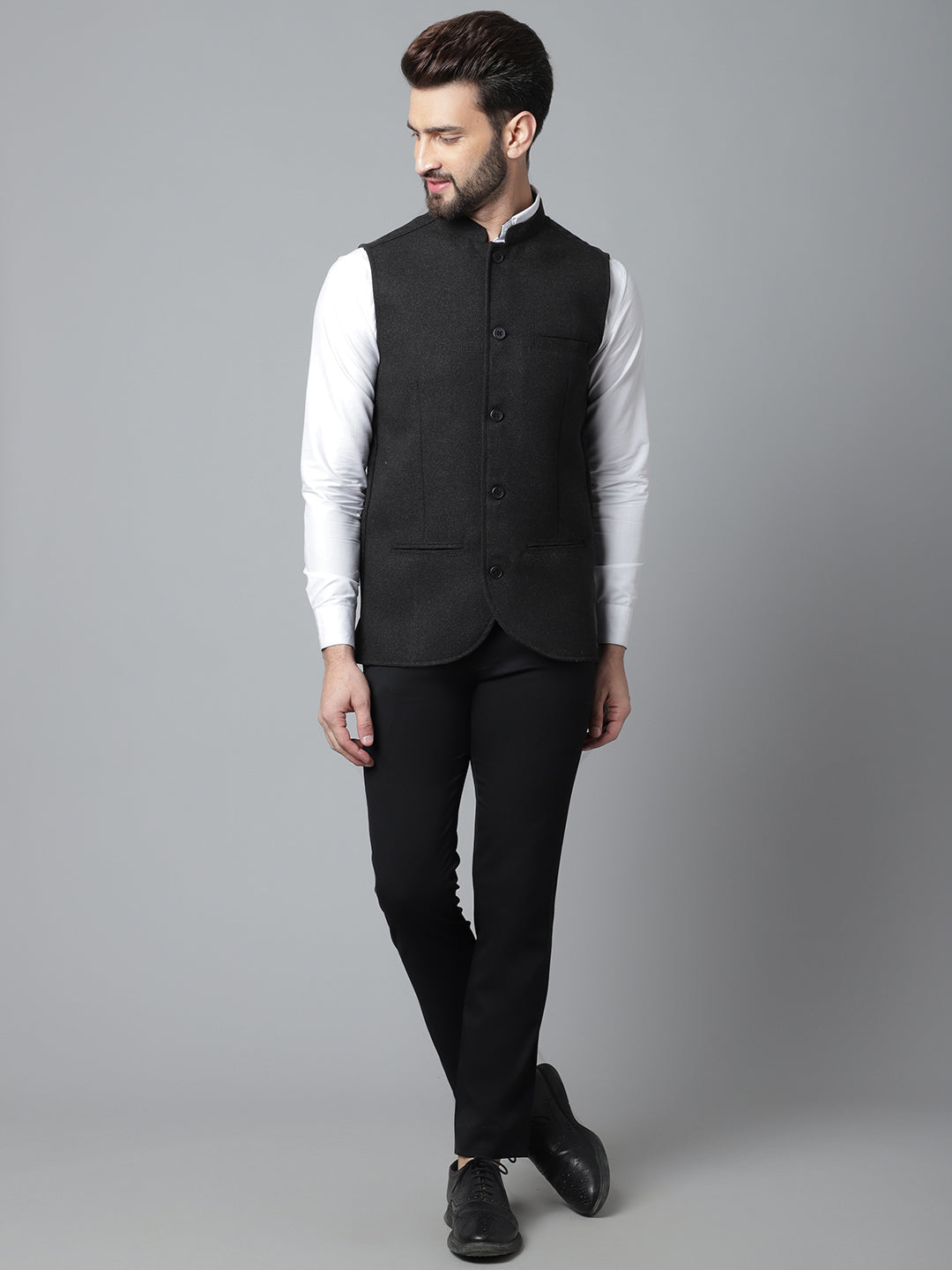 Even Apparels Men's Black Pure Wool Nehru Jacket
