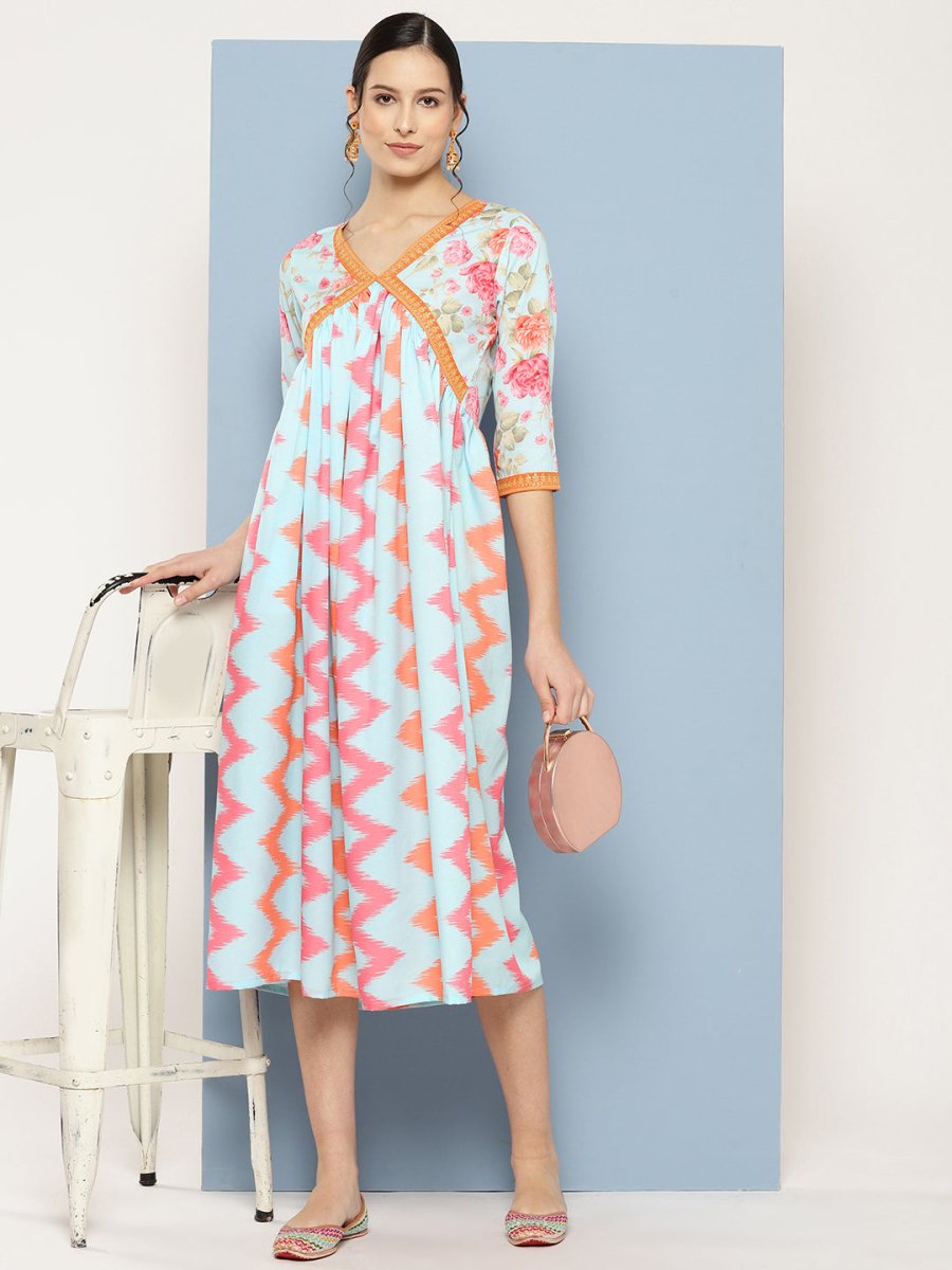 Ahalyaa Floral Printed Midi Empire Ethnic Dress