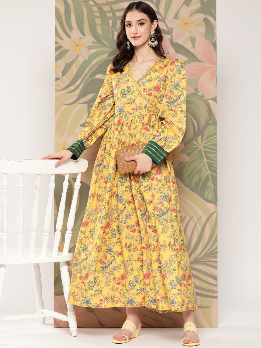 Ahalyaa Floral Printed Tie-Ups Crepe Empire Ethnic Dress