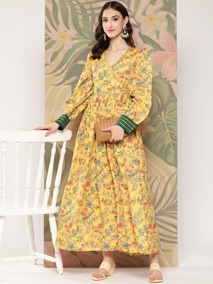 Ahalyaa Floral Printed Tie-Ups Crepe Empire Ethnic Dress