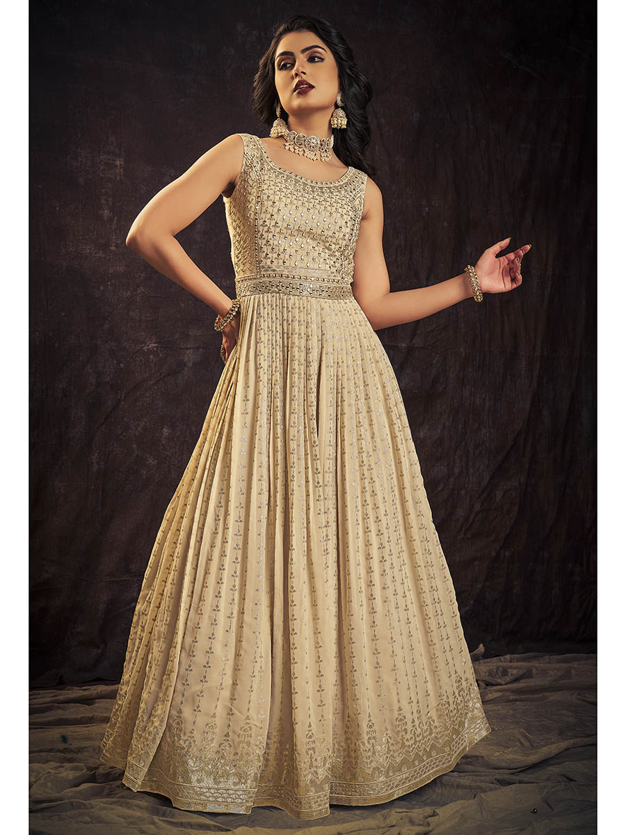 Myra Cream Real Georgette Designer Gown Style Suit