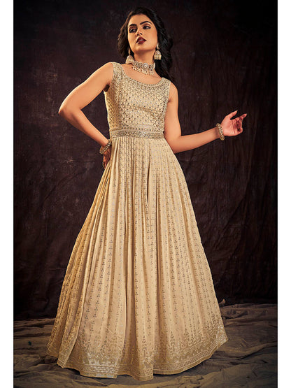 Myra Cream Real Georgette Designer Gown Style Suit