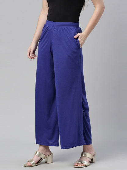 Souchii Navy Blue Knitted Ethnic Palazzos