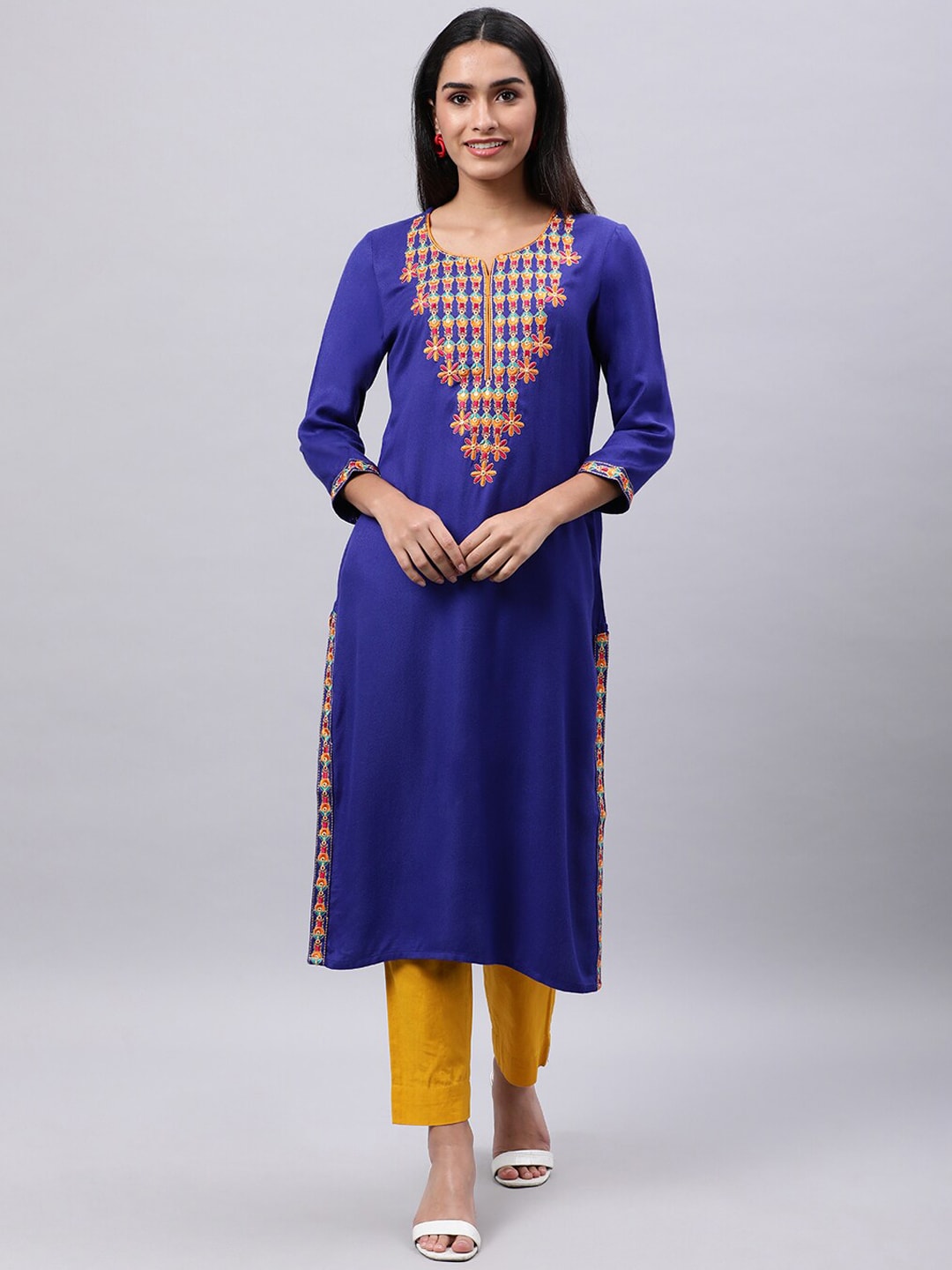 Souchii Blue & cool black Embroidered Mirror Work Grandeur & Majestic Artwork Kurta