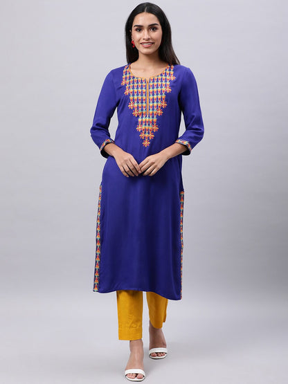 Souchii Blue & cool black Embroidered Mirror Work Grandeur & Majestic Artwork Kurta