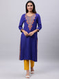 Souchii Blue & cool black Embroidered Mirror Work Grandeur & Majestic Artwork Kurta