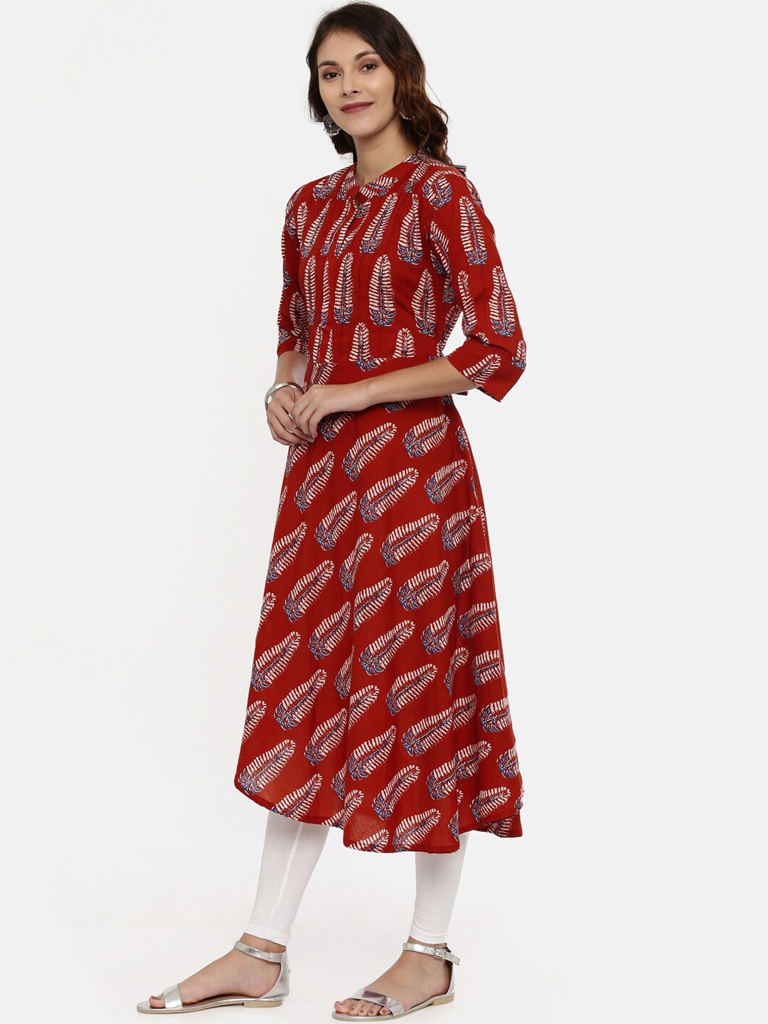 Souchii Maroon Printed A-Line Kurta
