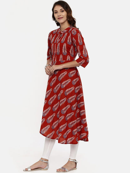 Souchii Maroon Printed A-Line Kurta