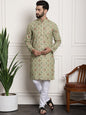 Sojanya Men Green Printed Cotton Linen Kurta with Churidar