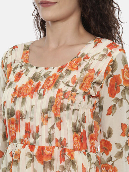 Souchii Women Cream-Coloured Printed A-Line Dress