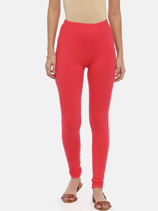 Souchii Red Solid Slim-Fit Churidar-Length Leggings