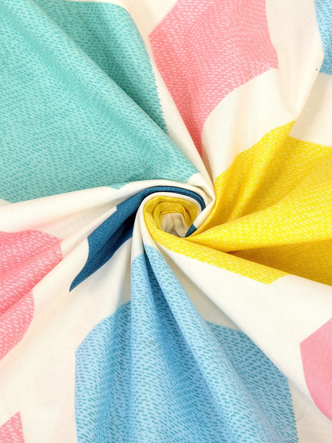 KLOTTHE Multicoloured Geometric 300 TC Fitted Double Bedsheet with 2 Pillow Covers