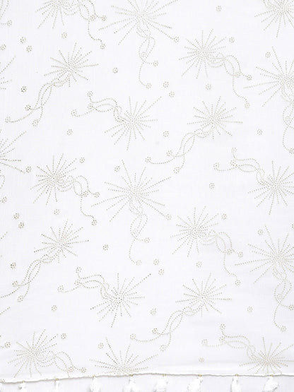 Souchii White & Gold Printed Dupatta