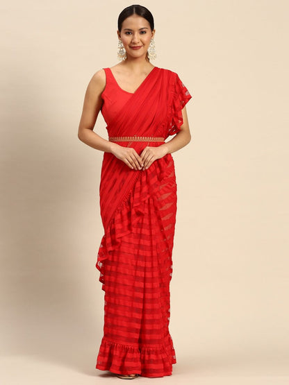 Ahalyaa Striped Net Ready To Wear Saree