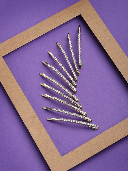 Panash Set of 10 Women Gold-Toned Embellished Bobby Pins