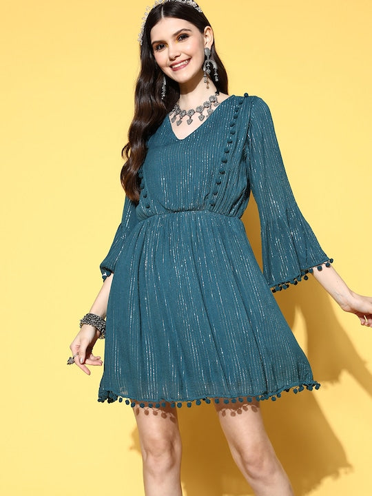 InWeave Teal Lurex Dress With Lace