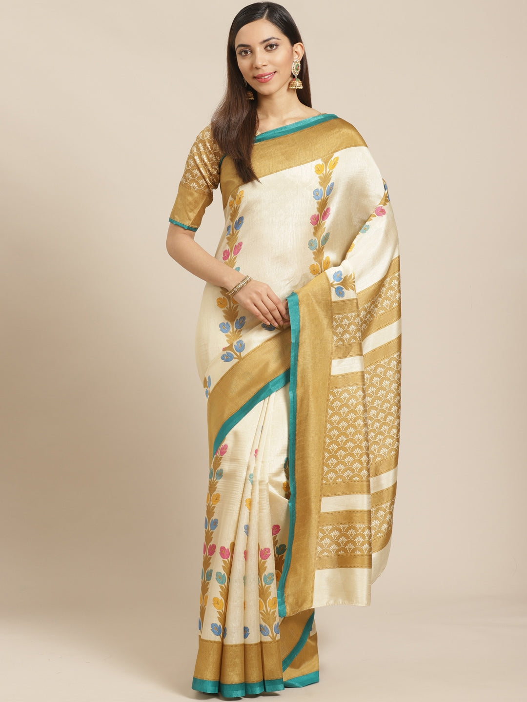 Saree Mall Off-White & Beige Printed Saree
