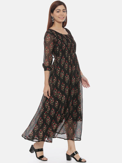 Souchii Women Black Printed Fit and Flare Dress
