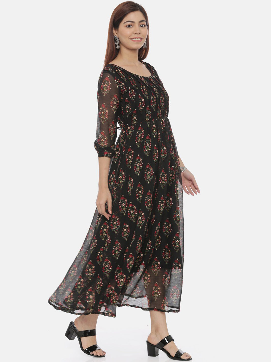 Souchii Women Black Printed Fit And Flare Beautiful Dress