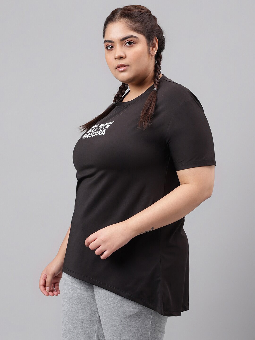 MKH Plus Size Typography Printed Drop Shoulder Sleeves Relaxed Fit Dri-FIT Sports T-Shirt