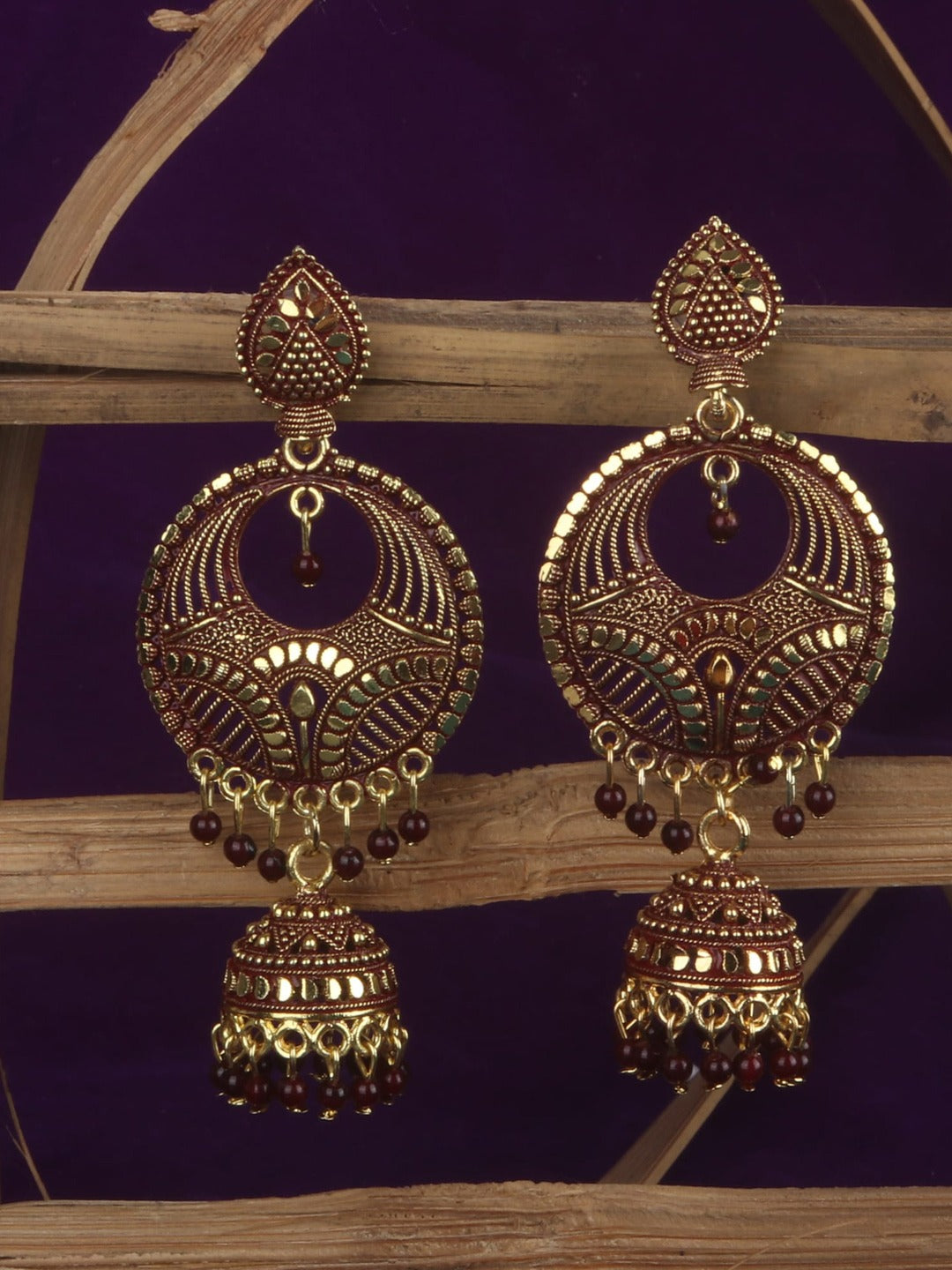 Gold-Polished Alloy Designer Brass Jhumki Earrings - The Pari