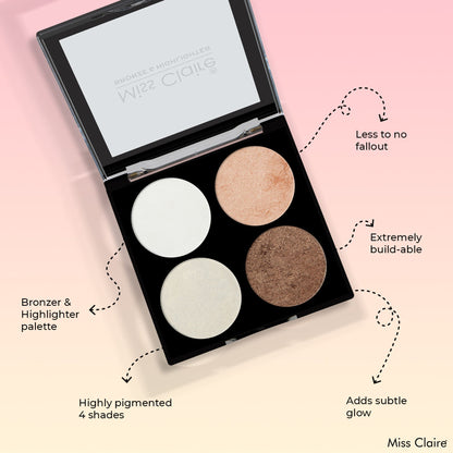 Miss Claire Bronze & Highlighter Makeup Studio Palette - 4