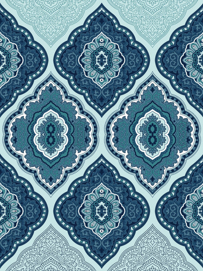 Dreamscape Blue & Turquoise Blue 140 TC Pure Cotton Bedsheet with Pillow Covers