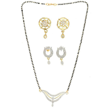AanyaCentric Gold-Polished Mangalsutra with Pendant, 2 Pair Earrings