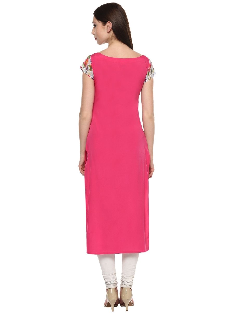 Ahalyaa Women's Pink Chanderi Printed Kurta