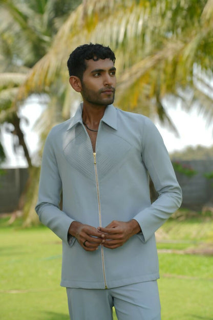 Linear Luxe Light Blue Shacket by Hilo Design