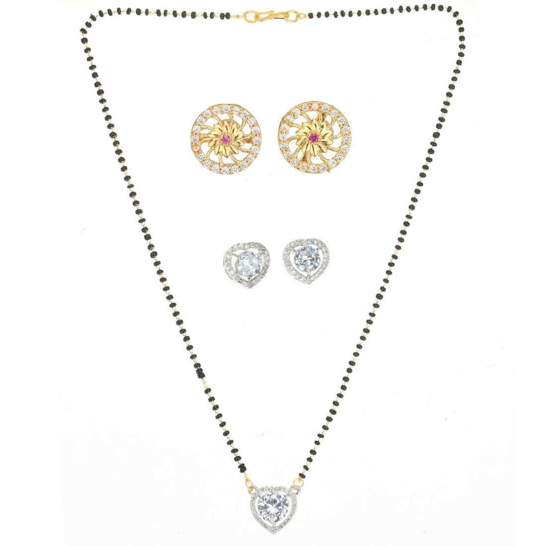 AanyaCentric Gold-Polished Mangalsutra with Pendant, 2 Pair Earrings