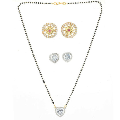 AanyaCentric Gold-Polished Mangalsutra with Pendant, 2 Pair Earrings