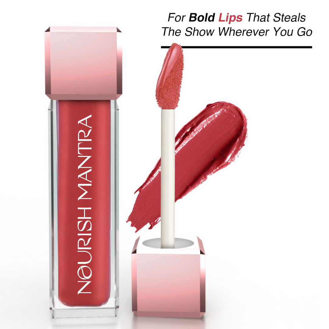 Nourish Mantra Liquid Lipstick Creamy Matte with SPF / Water Proof, Smudge Proof Shade- Khilkhilata Coral