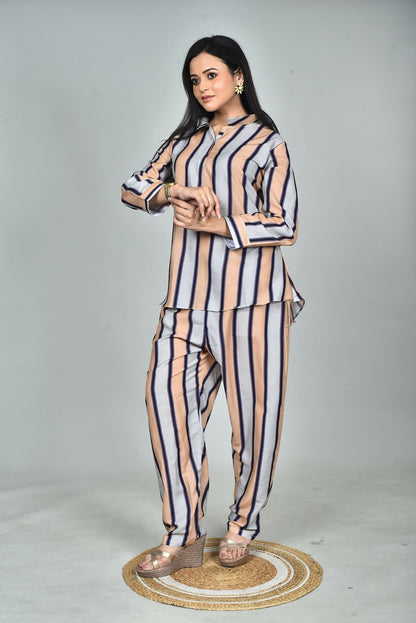 Morchari Digital Print Semi Muslin Co-Ord Set Top & Trouser-Multicolor