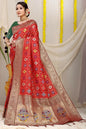 Jyoti Fashion Women's Red Patola Silk Zari Woven Saree with Blouse