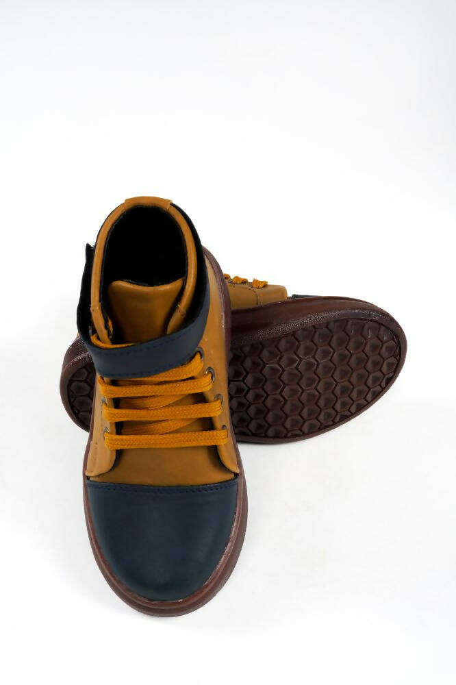 Tiny Bugs Boys Party Wear Mid Top Boots - Tan